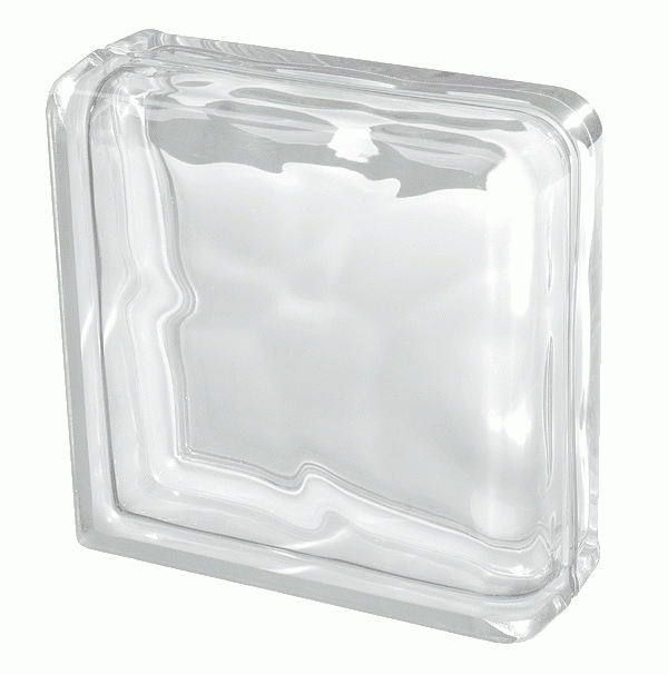 Luksfery 1919/8 Wave double end Seves Basic, pustak szklany narożny bezbarwny do ściany wolnostojącej. Zakończenie rogu ściany z pustaków szklanych. 