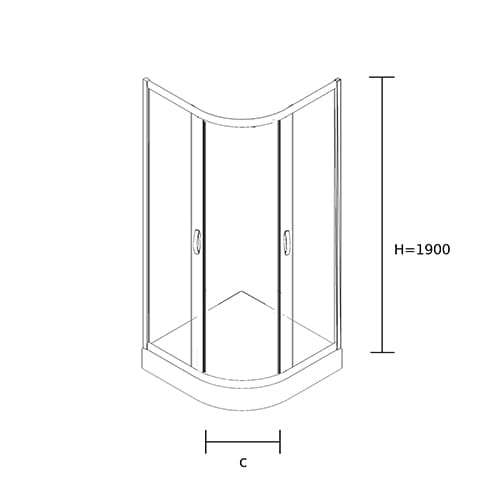 Kabina prysznicowa serii Stylio półokrągła wysoka rysunek techniczny na wprost.jpg