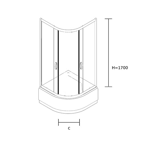Kabina prysznicowa serii Stylio półokrągła niska rysunek techniczny na wprost.jpg