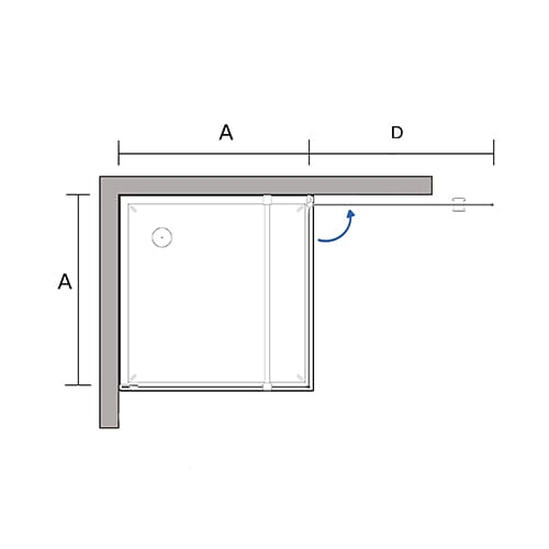 Kabina prysznicowa serii fresh line jednodrzwiowa lustro drzwi prawe rysunek techniczny z góry.jpg