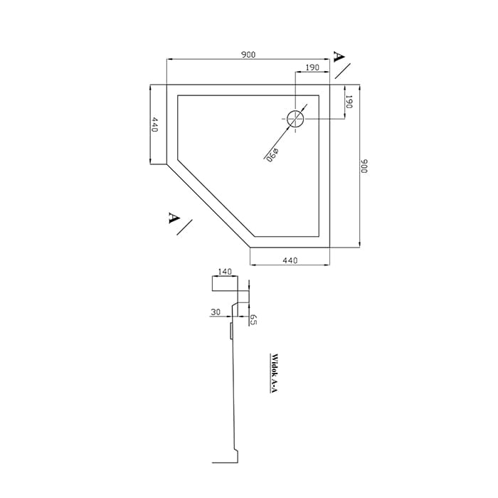 Brodzik akrylowy wysoki model 90 kod BKB022PK rysunek techniczny.jpg