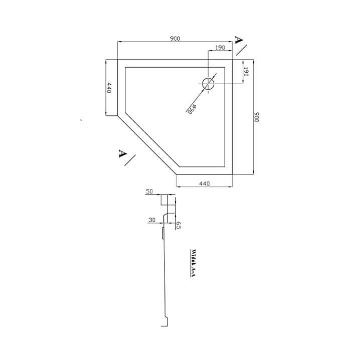 Brodzik akrylowy niski model 90 kod BKB022PP rysunek techniczny.jpg