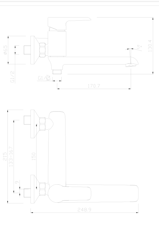 Bateria łazienkowa YO! chrom BJC910 rysunek techniczny.png