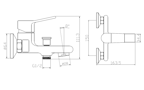 Bateria łazienkowa SIMPLE chrom BJC203 rysunek techniczny.png