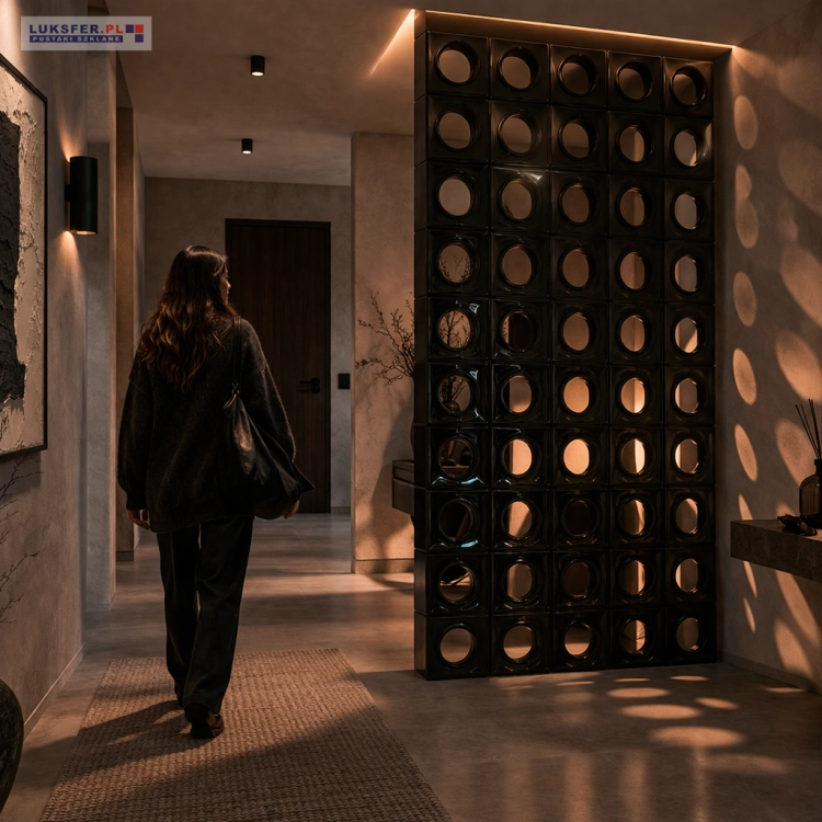 pustaki ceramiczne LOOP BLACK dekoracyjne pustaki z kołem w środku sklep luksfer-pl wizualizacja korytarz.png